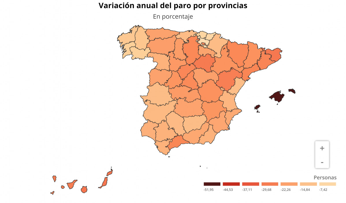 Variacion anual del paro por provincias