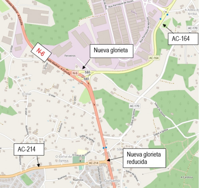 El Ministerio formalizar por 1,3 millones las obras de dos glorietas en la N-6 en Bergondo (A Coruña)