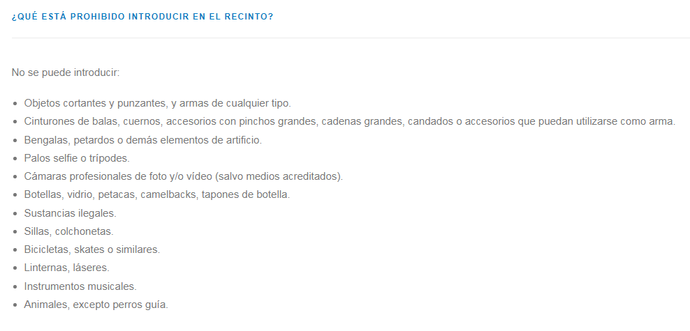 Lista de cosas prohibidas en I