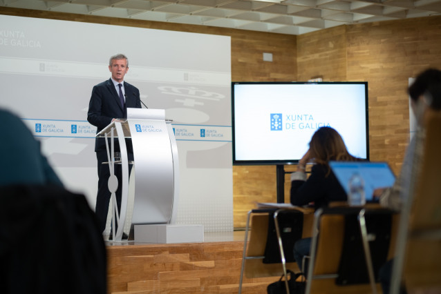 El presidente de la Xunta, Alfonso Rueda, en la rueda de prensa posterior al Consello.