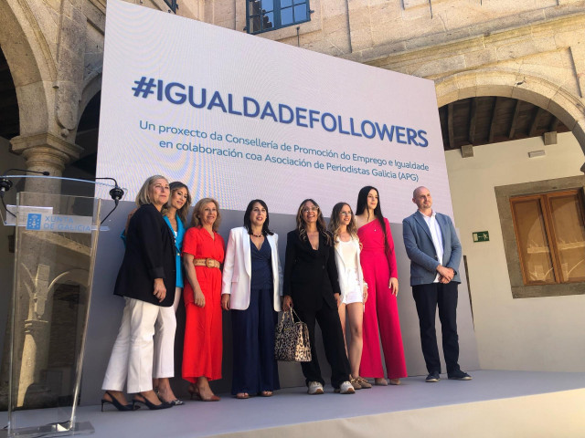 Presentación de la segunda edición de la campaña #IgualdadeFollowers de la Xunta de Galicia y la Asociación de Periodistas de Galicia este viernes en el Pazo de San Roque, Santiago de Compostela.