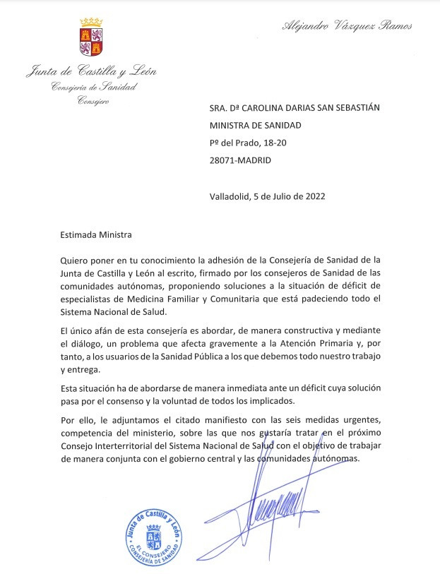 Carta enviada por Alejandro Vázquez a Carolina Darias.