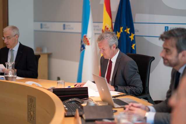 El presidente de la Xunta, Alfonso Rueda Valenzuela, preside la reunión del Consello. Edificio Administrativo de San Caetano, Santiago de Compostela, 07/07/22.