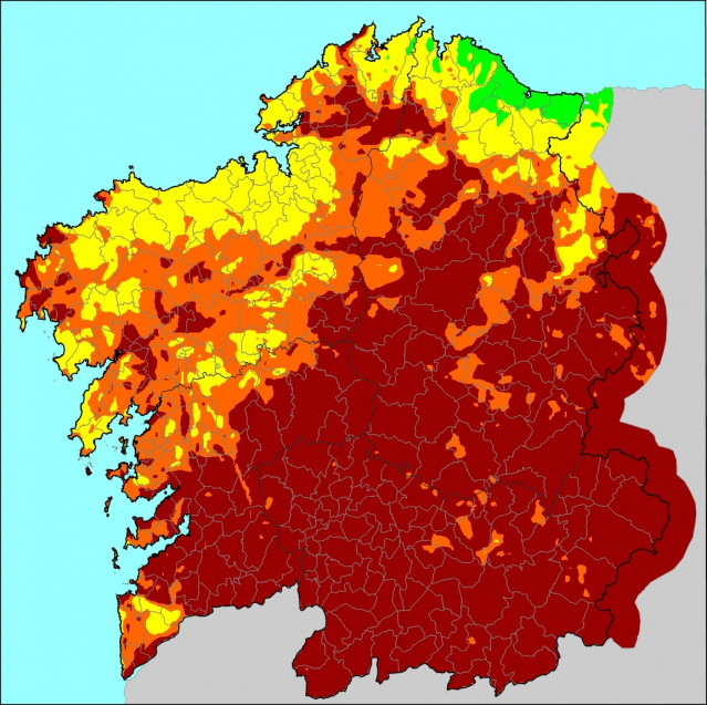 Mapa de riesgo de incendio en Galicia a 12 de julio de 2022