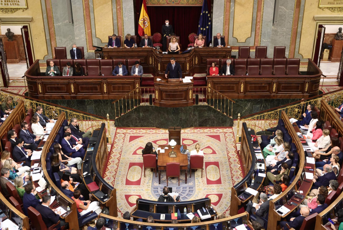 El presidente del Gobierno, Pedro Sánchez, interviene durante la primera jornada de la 26 edición del Debate sobre el Estado de la Nación, en el Congreso de los Diputados, a 12 de julio de 2022, en