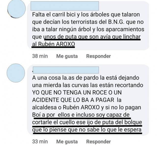 Captura de amenazas denunciadas por el teniente de alcaldesa de Lugo, Rubén Arroxo (BNG).