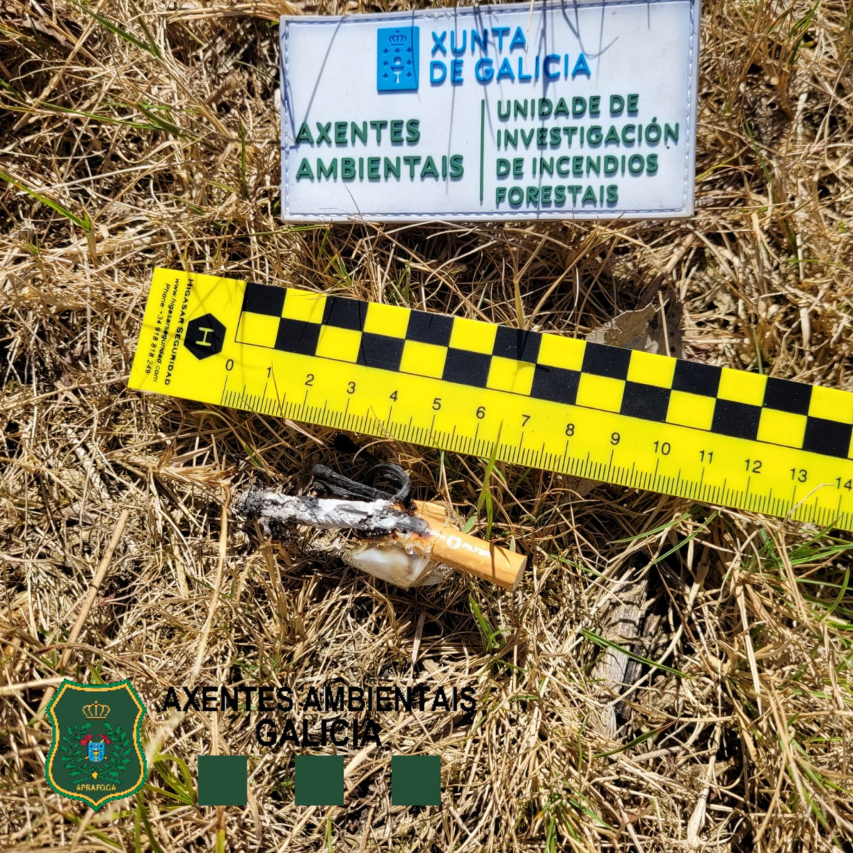 Artefacto incendiario en un conato extinguido encontrado por Axentes Ambientais da UIFO da Xunta