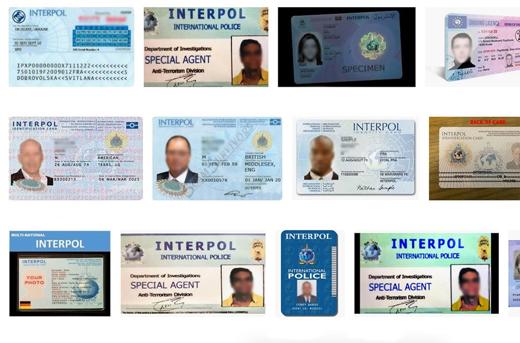 Ejemplos de carnu00e9ts falsos de Interpol que la propia entidad anima a denunciar en caso de recibirlos