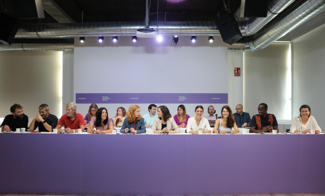 La secretaria de Organización de Podemos, Lilith Verstrynge; la ministra de Derechos Sociales y Agenda 2030, Ione Belarra; la ministra de Igualdad, Irene Montero  y la portavoz nacional de Podemos, Isa Serra.