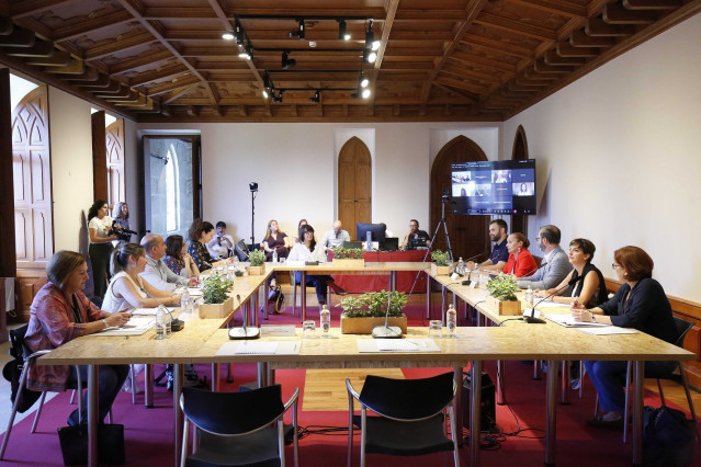 La presidenta de la Diputación de Pontevedra, Carmela Silva, dirige la reunión del consejo de gobierno de la Red de Entidades Locales para la Agenda 2030 de la Federación Española de Municipios y Provincias (FEMP).