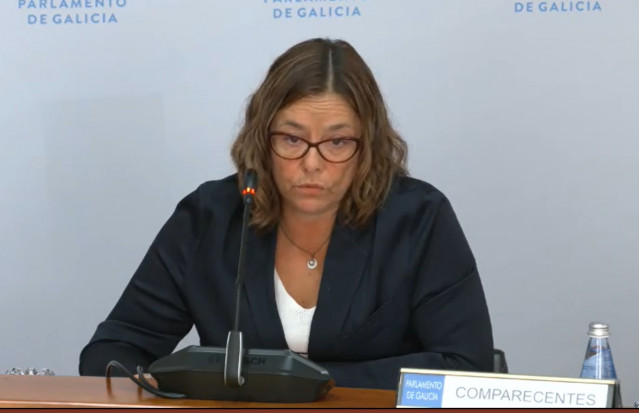La directora de la Axencia Tributaria de Galicia (Atriga), Victoria González Vázquez, durante la presentación de la memoria anual de la agencia ante la Comisión 3ª del Parlamento gallego