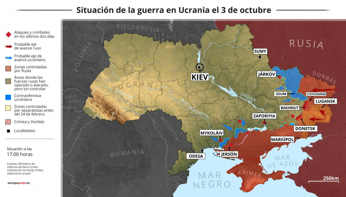 Siutaciu00f3n general de la invasiu00f3n de Ucrania a principios de octubre