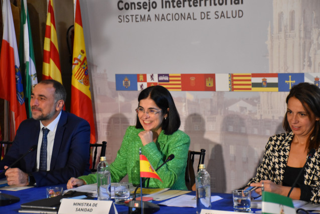 La ministra de Sanidad, Carolina Darias, en la reunión del Consejo Interterritorial, en el Hostal Reis Católicos, a 7 de octubre de 2022, en Santiago de Compostela, A Coruña, Galicia (España).