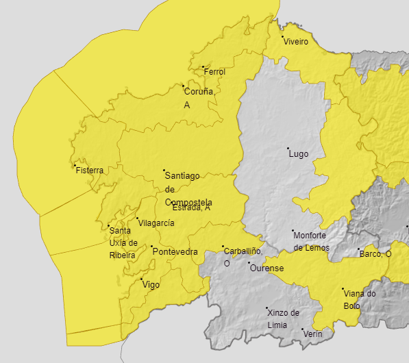 Alertas de AEMET para este jueves en Galicia