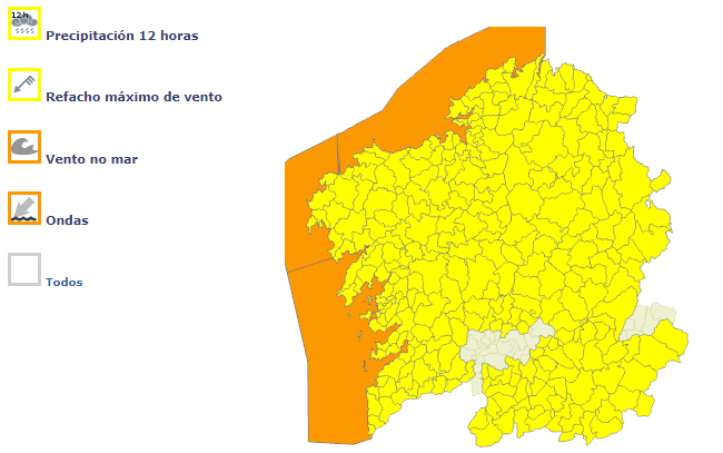 Mapa de alertas para Meteogalicia para el jueves