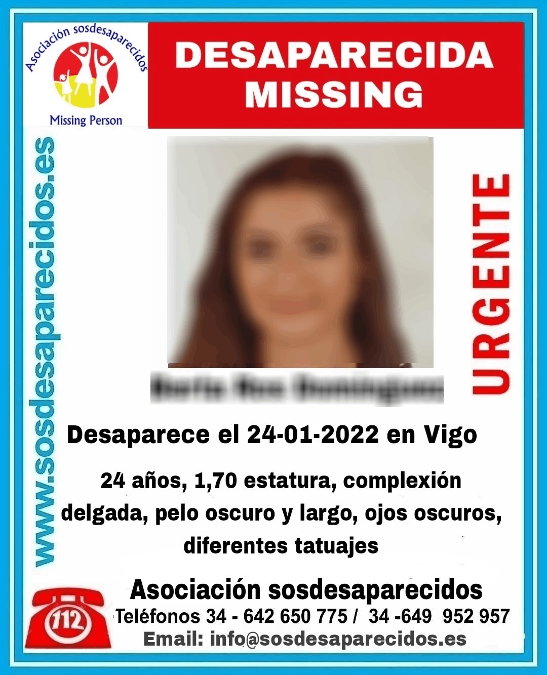Cartel de busca de la desaparecida, con su identidad ocula, que difundiu00f3 SOS Desaparecidos