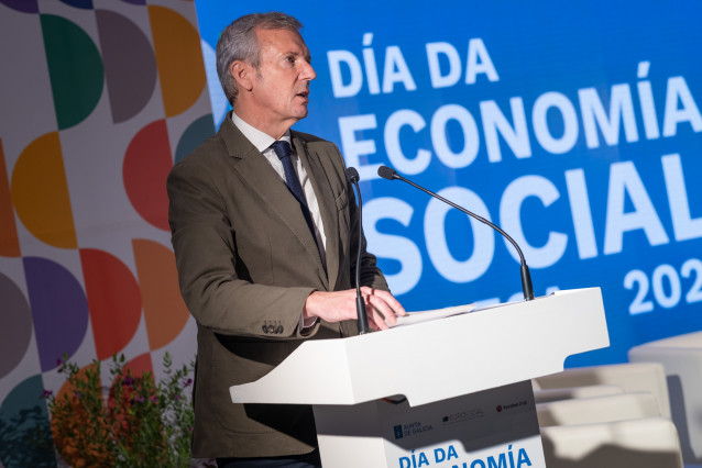 El presidente de la Xunta, Alfonso Rueda, en la celebración del Día da Economía Social Galega. Edificio Fontán (Santiago de Compostela) , 02/11/22.