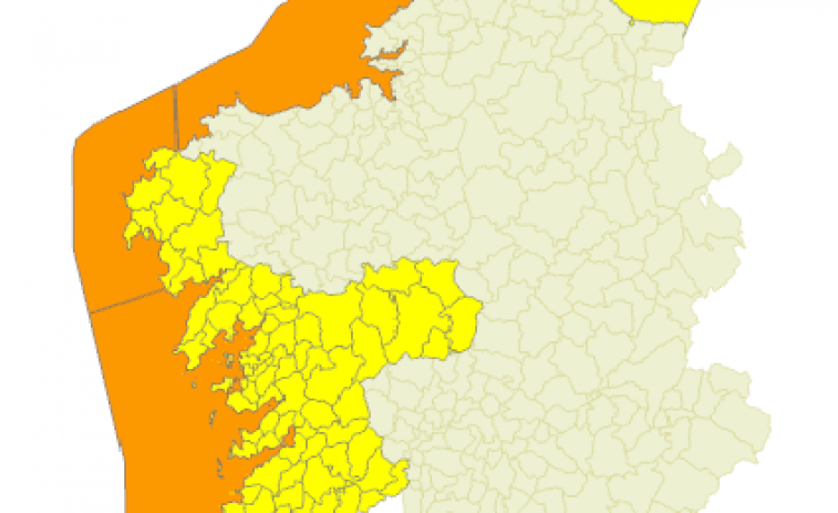 Alerta naranja en la costa y alerta amarilla en varias comarcas de A Coruña y Pontevedra desde la noche del martes