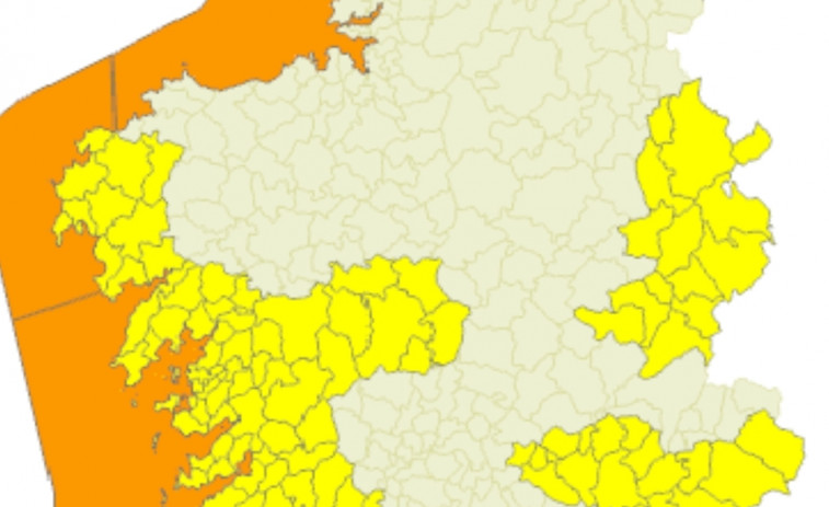 Alerta naranja en la costa y alerta amarilla en gran parte del interior por temporal este lunes en Galicia