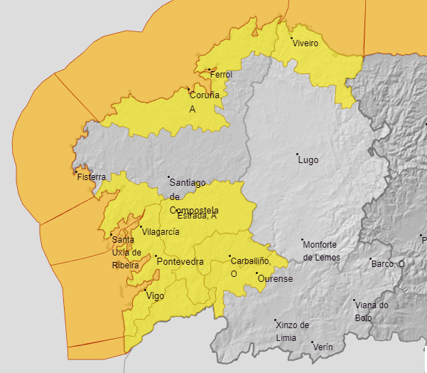 Alertas de AEMET para este miu00e9rcoles en Galicia