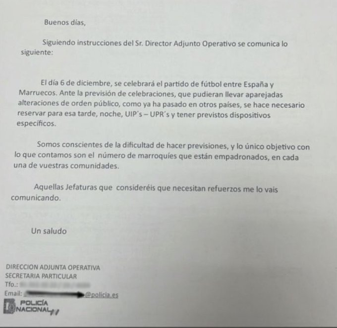 Aviso de la Direcciu00f3n Adjunta Operativa de la Policu00eda sobre el Espau00f1a   Marruecos