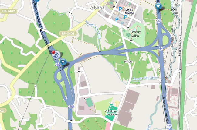 Lugar del acciente seu00f1alado con un punto rojo en el mapa de la Direcciu00f3n General de Tru00e1fico