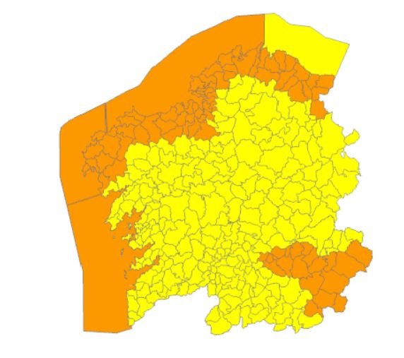 Mapa de alertas de Meteogalicia para el su00e1bado