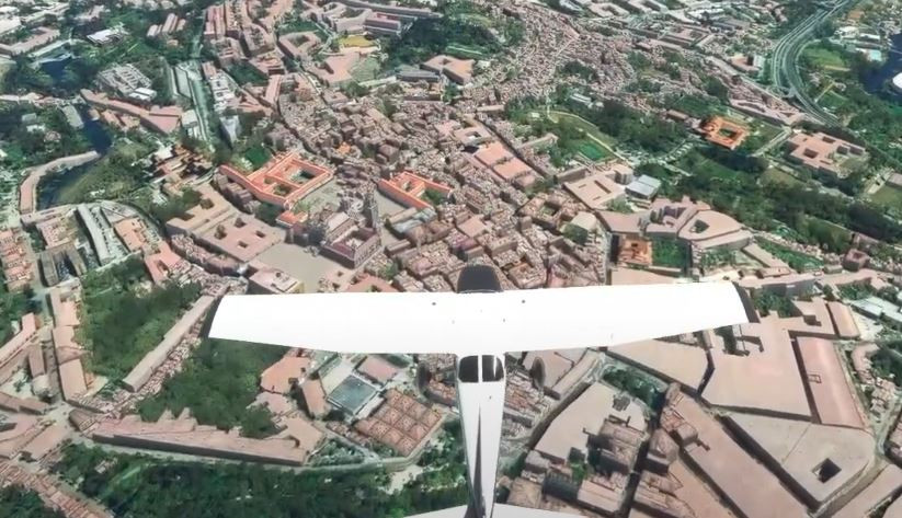 Volando sobre Santiago de Compostela en Microsoft Fligh Simulator en una imagen de Joaquu00edn Gelmini