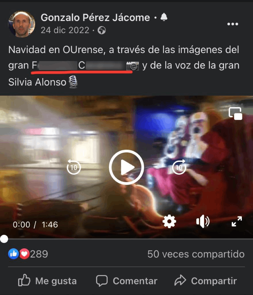 Captura del Twitter del alcalde de Ourense promocionando un vu00eddeo sobre las actividades de navidad del Ayuntamiento que dice fue filmado por uno de los conrtratistas de servicios sociales