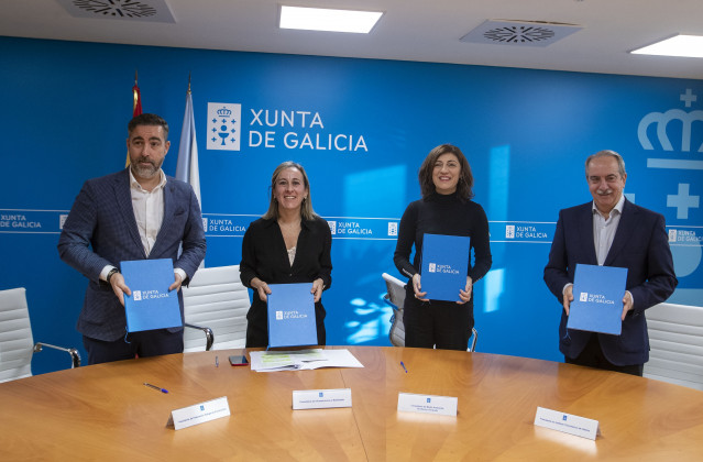 Las conselleiras de Medio Ambiente, Territorio e Vivenda, Ángeles Vázquez, y de Infraestruturas e Mobilidade, Ethel Vázquez, firman un convenio de colaboración con la Federación Galega da Construción y el Instituto Tecnolóxico de Galicia