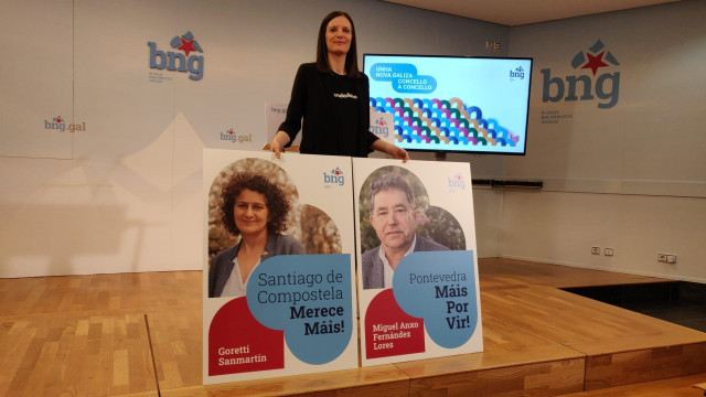 La diputada del BNG Olalla Rodil presenta los lemas de campaña de los nacionalistas para las elecciones municipales.