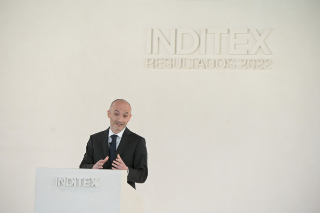 El consejero delegado de Inditex, Óscar García Maceiras, durante la presentación de los resultados del Grupo correspondientes al Ejercicio de 2022, en Arteixo, A Coruña, Galicia (España). Inditex ha registrado un beneficio neto récord de 4.130 millones de