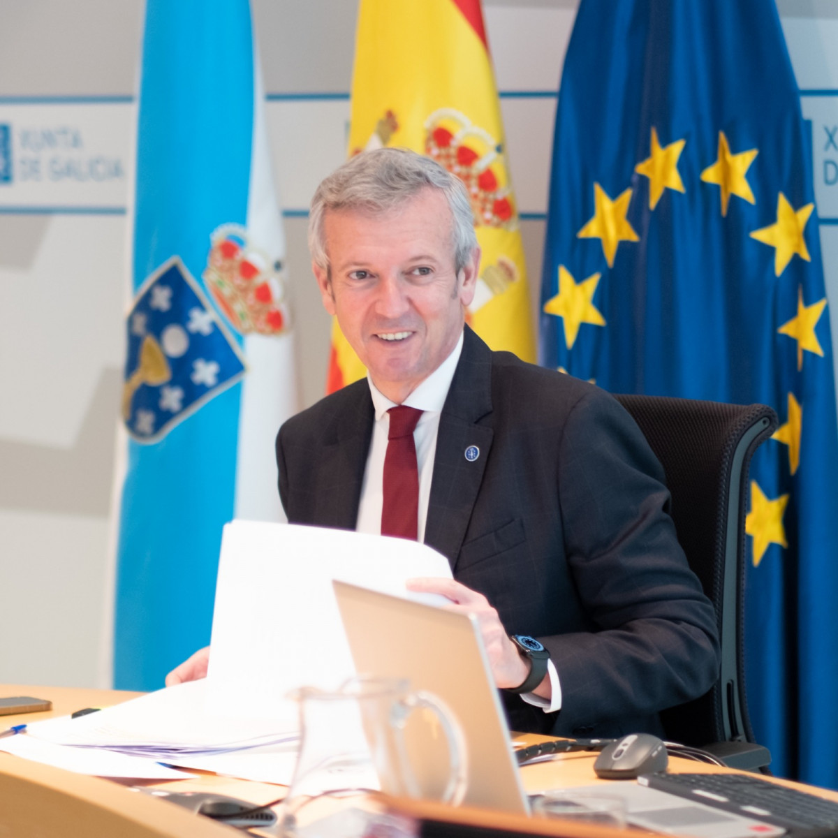 Alfonso Rueda hoy durante el Consello en una imagen de la Xunta