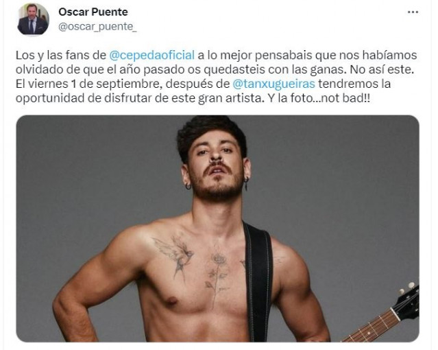 El alcalde de Valladolid, Óscar Puente, ha anunciado en Twitter el concierto de Cepeda el 1 de septiembre de 2023.