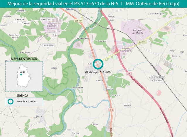 El Ministerio licita por 450.000 euros las obras de una glorieta en la carretera N-VI en Outeiro de Rei (Lugo)