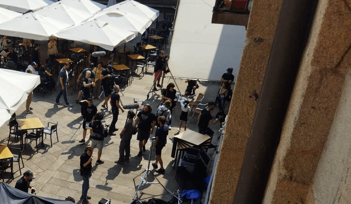 Un instante del rodaje de la serie sobre Asunta Basterra en Santiago en una foto de Rodrigo Briu00f3n