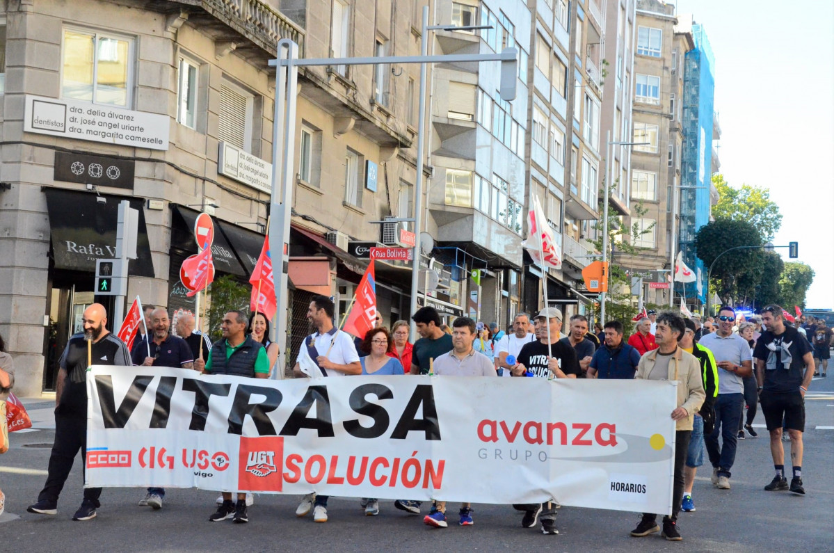 Manifestación de trabajadores del servicio de bus urbano de Vigo, que presta la empresa Vitrasa, a 30 de junio de 2023.