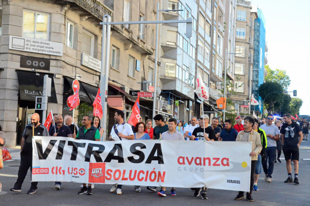 Manifestación de trabajadores del servicio de bus urbano de Vigo, que presta la empresa Vitrasa, a 30 de junio de 2023.
