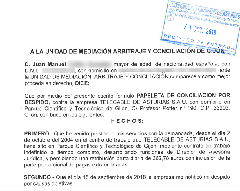 Citaciu00f3n de un trabajador a Telecable a travu00e9s del Principado por un despido en una imagen publicada por los hackers y censurada por Galiciapress