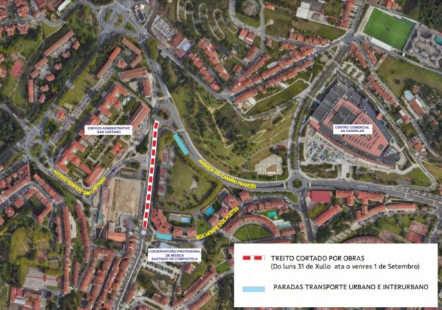 Las obras de la avenida Rodríguez de Viguri, en Santiago, cortarán el tráfico de 31 de julio hasta el 1 de septiembre