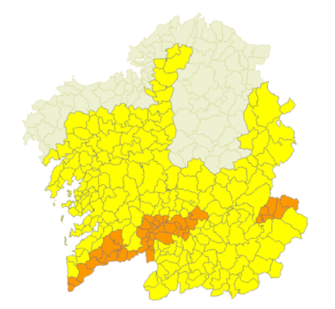 Mapa de alertas por calor para el martes segu00fan Meteogalicia