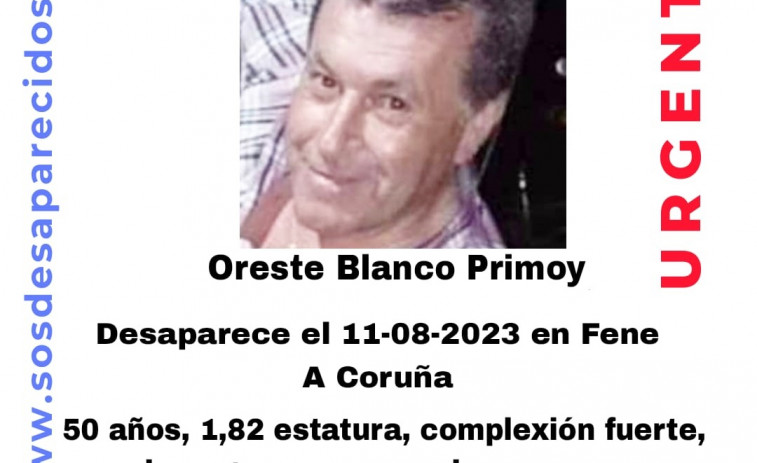 Ayuda para encontrar al hombre de 50 años desaparecido en Fene desde el viernes