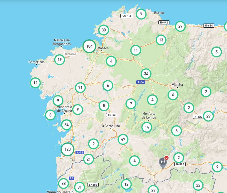 Electrolineras en Galicia segu00fan electromaps en septiembre de 2023