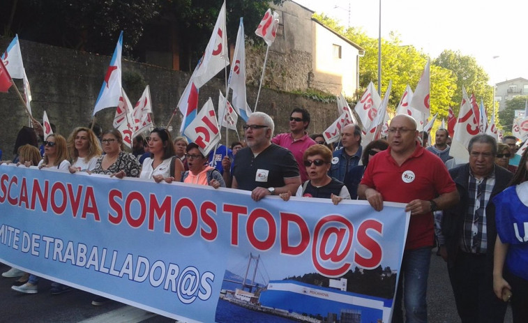 Protesta de los trabajadores de Pescanova en Conxemar por el ERE que amenaza más de 80 empleos