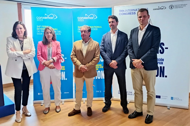 (I-D)  Isabel Cañas, Teresa Vázquez, Eloy García, Ruy Andrade Y Alvaro Vázquez, En La Presentación Del Plan De Tráfico Para Conxemar 2023 Y Del Estudio De Posibilidades De Ampliación Del Ifevi.
