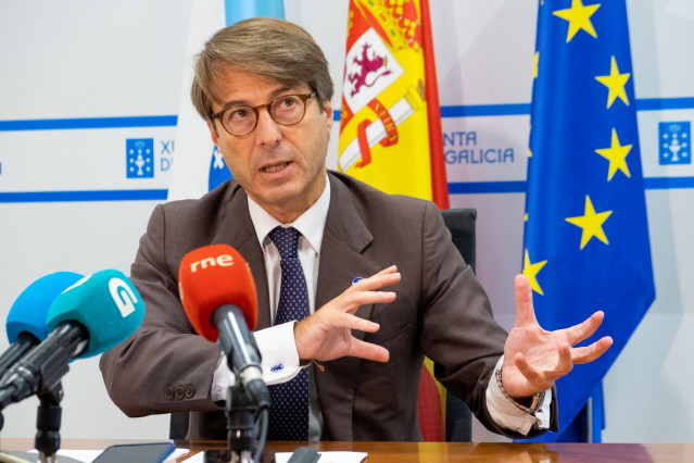 El conselleiro de Facenda e Administración Pública, Miguel Corgos, en rueda de prensa