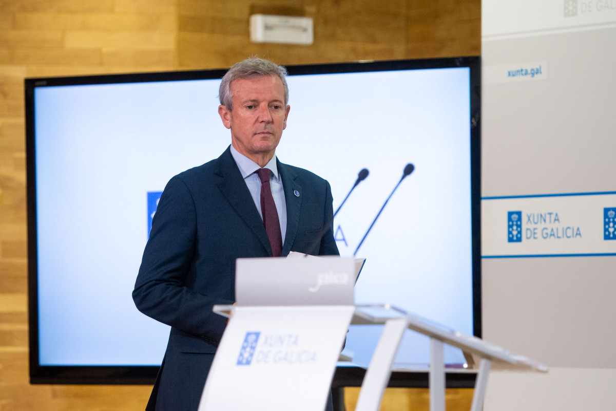 El presidente de la Xunta, Alfonso Rueda, en la comparecencia ante los medios tras el Consello de la Xunta