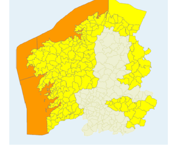 Alerta por temporal en casi toda Galicia este martes y miércoles por fuertes vientos y lluvias