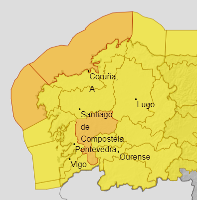 Declarada la alerta naranja en el interior de Pontevedra y desde la Costa da Morte hasta Ortegal por el temporal