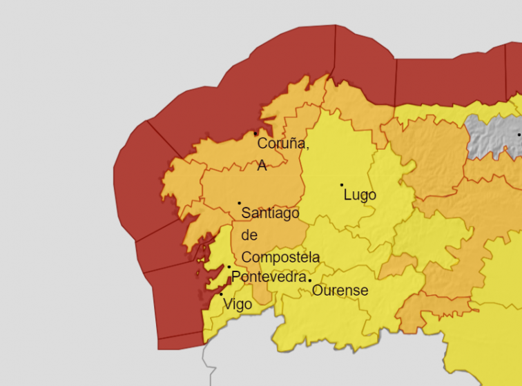 Alerta roja por la borrasca Domingos en toda la costa y amarilla en todo el interior a partir del sábado
